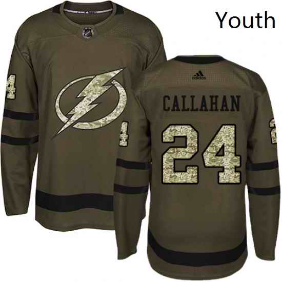 Youth Adidas Tampa Bay Lightning 24 Ryan Callahan Authentic Green Salute to Service NHL Jersey